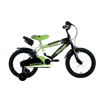 BICICLETTA SPORTIVA PER BAMBINI 14 POLLICI CON ROTELLE + PORTABORRACCIA - COLORE VERDE E NERA