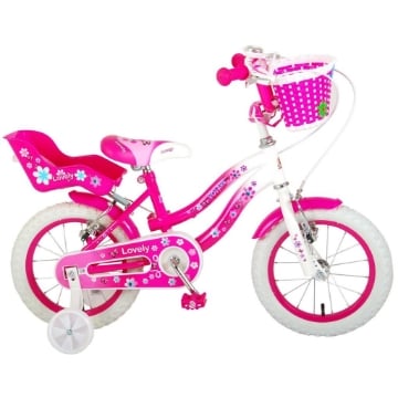 BICICLETTA 14 POLLICI DA BAMBINA CON ROTELLE + CESTINO -  LOVELY ROSA 