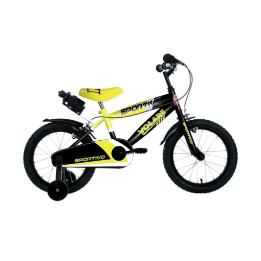 BICICLETTA SPORTIVA PER BAMBINI 16 POLLICI CON ROTELLE + PORTABORRACCIA - COLORE GIALLO E NERO