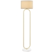 LAMPADA DA TERRA MODERNA CON PARALUME IN TESSUTO, DOPPIO TUBO METALLICO E INTERRUTTORE A PEDALE, ORO