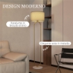 LAMPADA DA TERRA MODERNA CON PARALUME IN TESSUTO, DOPPIO TUBO METALLICO E INTERRUTTORE A PEDALE, ORO