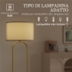 LAMPADA DA TERRA MODERNA CON PARALUME IN TESSUTO, DOPPIO TUBO METALLICO E INTERRUTTORE A PEDALE, ORO