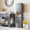 COLONNA BAGNO MODERNA CON CASSETTO E ARMADIETTI IN LEGNO E LEGA DI ALLUMINIO, 40X24X160 CM, GRIGIO