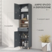 COLONNA BAGNO MODERNA CON CASSETTO E ARMADIETTI IN LEGNO E LEGA DI ALLUMINIO, 40X24X160 CM, GRIGIO