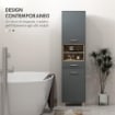 COLONNA BAGNO MODERNA CON CASSETTO E ARMADIETTI IN LEGNO E LEGA DI ALLUMINIO, 40X24X160 CM, GRIGIO