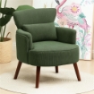 POLTRONA MODERNA IMBOTTITA IN VELLUTO CON CUSCINO LOMBARE, SCHIENALE E GAMBE IN LEGNO, VERDE
