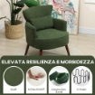POLTRONA MODERNA IMBOTTITA IN VELLUTO CON CUSCINO LOMBARE, SCHIENALE E GAMBE IN LEGNO, VERDE