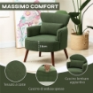 POLTRONA MODERNA IMBOTTITA IN VELLUTO CON CUSCINO LOMBARE, SCHIENALE E GAMBE IN LEGNO, VERDE