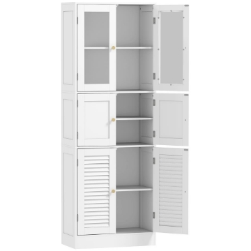 MOBILE BAGNO CON 3 ARMADIETTI A 2 ANTE IN VETRO E LEGNO, RIPIANI REGOLABILI, 60X30X170 CM, BIANCO