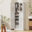 MOBILE BAGNO CON 3 ARMADIETTI A 2 ANTE IN VETRO E LEGNO, RIPIANI REGOLABILI, 60X30X170 CM, BIANCO