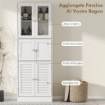 MOBILE BAGNO CON 3 ARMADIETTI A 2 ANTE IN VETRO E LEGNO, RIPIANI REGOLABILI, 60X30X170 CM, BIANCO