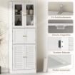 MOBILE BAGNO CON 3 ARMADIETTI A 2 ANTE IN VETRO E LEGNO, RIPIANI REGOLABILI, 60X30X170 CM, BIANCO