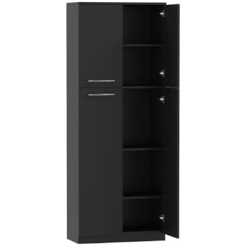 MOBILE CONTENITORE MINIMAL CON 2 ARMADIETTI E MENSOLE REGOLABILI, IN LEGNO NERO, 59X31X155 CM