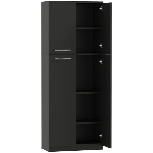 MOBILE CONTENITORE MINIMAL CON 2 ARMADIETTI E MENSOLE REGOLABILI, IN LEGNO NERO, 59X31X155 CM