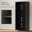 MOBILE CONTENITORE MINIMAL CON 2 ARMADIETTI E MENSOLE REGOLABILI, IN LEGNO NERO, 59X31X155 CM