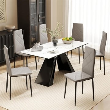 SET DI 6 SEDIE DA PRANZO MODERNE CON SCHIENALE ALTO IN FINTA PELLE E ACCIAIO, 41X50X97 CM, GRIGIO