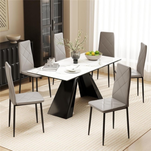 SET DI 6 SEDIE DA PRANZO MODERNE CON SCHIENALE ALTO IN FINTA PELLE E ACCIAIO, 41X50X97 CM, GRIGIO