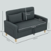 DIVANO 2 POSTI CON SPAZIO PORTAOGGETTI E CUSCINI IN TESSUTO EFFETTO LINO E LEGNO 135X72X84 CM GRIGIO CARBONE