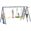 GIOCO PER BAMBINI 3-8 ANNI CON 3 ALTALENE SCALA A CORDA E CANESTRO BASKET IN ACCIAIO PE E PP 3.5X1.8X2 M