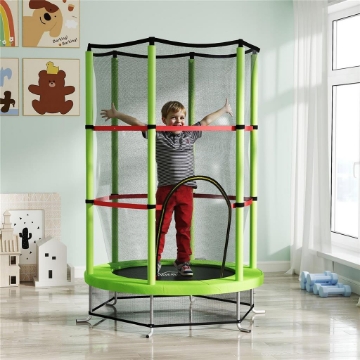 TAPPETO ELASTICO PER BAMBINI 3-6 ANNI CON RETE DI PROTEZIONE 6 COLONNE E 3 INGRESSI Ø 140X190 CM VERDE E NERO