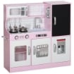 CUCINA GIOCATTOLO IN LEGNO PER BAMBINI 3-8 ANNI CON FORNELLI, MICROONDE, LAVANDINO, E ACCESSORI, ROSA
