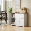 CREDENZA MODERNA IN LEGNO CON 2 CASSETTI E 2 ARMADIETTI, 100X40X78 CM, BIANCO E COLOR LEGNO