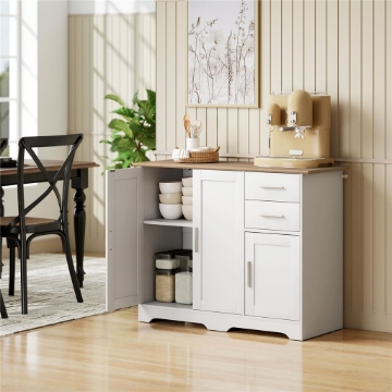 CREDENZA MODERNA IN LEGNO CON 2 CASSETTI E 2 ARMADIETTI, 100X40X78 CM, BIANCO E COLOR LEGNO