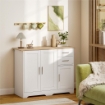 CREDENZA MODERNA IN LEGNO CON 2 CASSETTI E 2 ARMADIETTI, 100X40X78 CM, BIANCO E COLOR LEGNO