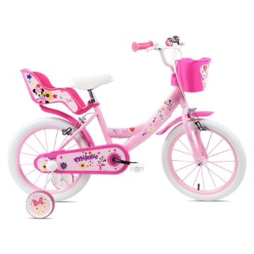 BICICLETTA 16 POLLICI DA BAMBINA CON ROTELLE + CESTINO - MINNIE