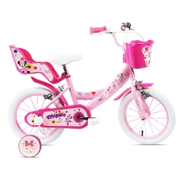 BICICLETTA 14 POLLICI DA BAMBINA CON ROTELLE + CESTINO - MINNIE