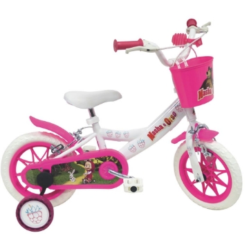BICICLETTA 12 POLLICI DA BAMBINA CON ROTELLE + CESTINO - MASHA E ORSO