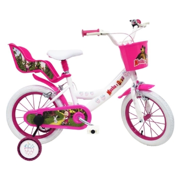 BICICLETTA 16 POLLICI DA BAMBINA CON ROTELLE + CESTINO - MASHA E ORSO