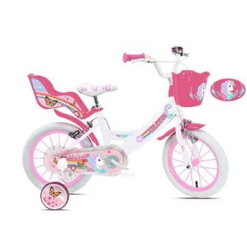 BICICLETTA 12 POLLICI DA BAMBINA CON ROTELLE + CESTINO - UNICORNO