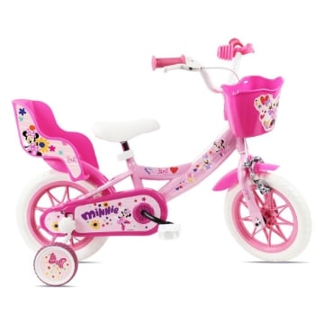 BICICLETTA 12 POLLICI DA BAMBINA CON ROTELLE + CESTINO - MINNIE