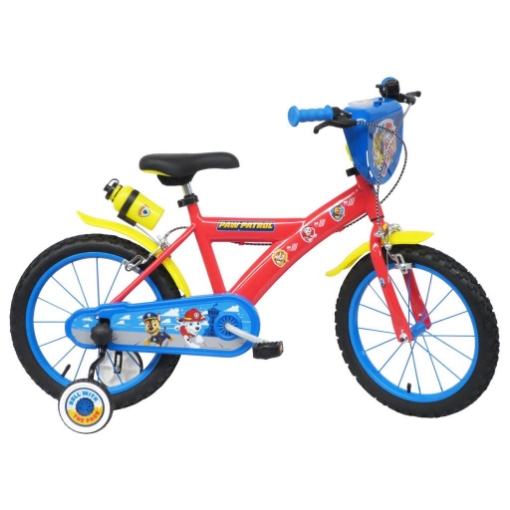 BICICLETTA 16 POLLICI DA BAMBINO CON ROTELLE + PORTABORACCIA - PAW PATROL