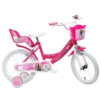 BICICLETTA 16 POLLICI DA BAMBINA CON ROTELLE + CESTINO - BARBIE