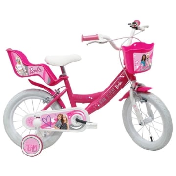 BICICLETTA 14 POLLICI DA BAMBINA CON ROTELLE + CESTINO - BARBIE