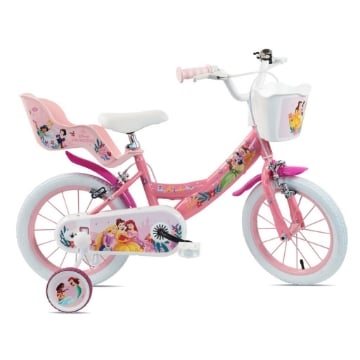 BICICLETTA 14 POLLICI DA BAMBINA CON ROTELLE + CESTINO - PRINCESS