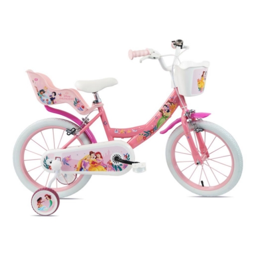 BICICLETTA 16 POLLICI DA BAMBINA CON ROTELLE + CESTINO - PRINCESS