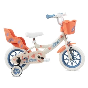 BICICLETTA 12 POLLICI DA BAMBINA CON ROTELLE + CESTINO - STITCH 