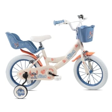 BICICLETTA 14 POLLICI DA BAMBINA CON ROTELLE + CESTINO - STITCH 