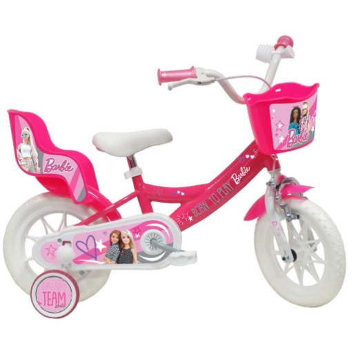 BICICLETTA 12 POLLICI DA BAMBINA CON ROTELLE + CESTINO - BARBIE