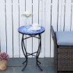 TAVOLINO DECORATIVO DA GIARDINO ROTONDO CON MOSAICO 35.5X53.5CM BIANCO E BLU