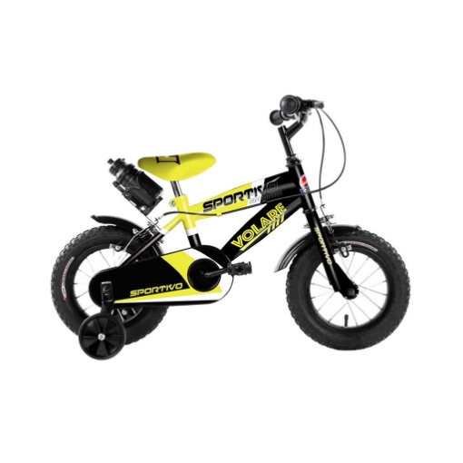BICICLETTA SPORTIVA PER BAMBINI 12 POLLICI CON ROTELLE + PORTABORRACCIA - COLORE GIALLO E NERO 