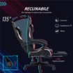 SEDIA DA GAMING RECLINABILE CON POGGIAPIEDI E CUSCINI, IN FINTA PELLE E SPUGNA, 65X62X116-124 CM, ROSA E NERO