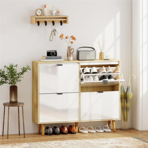 SCARPIERA SLIM MODERNA CON 4 CASSETTI RIBALTABILI PER 20 PAIA DI SCARPE, 105X24X92.5 CM, BIANCO