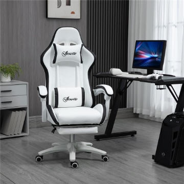 SEDIA DA GAMING CON ALTEZZA REGOLABILE E SCHIENALE RECLINABILE, 65X65X121-129 CM, BIANCO E NERO