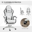 SEDIA DA GAMING CON ALTEZZA REGOLABILE E SCHIENALE RECLINABILE, 65X65X121-129 CM, BIANCO E NERO