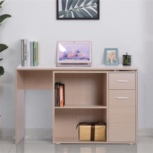 SCRIVANIA AD ANGOLO CON 2 RIPIANI E 2 CASSETTI LEGNO ROVERE, 117 X 82 X 74 CM