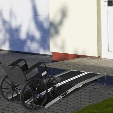 RAMPA PIEGHEVOLE PER SEDIA A ROTELLE IN ALLUMINIO CON RIVESTIMENTO ANTISCIVOLO E BORDI DI SICUREZZA, 183X73.5 CM, NERO